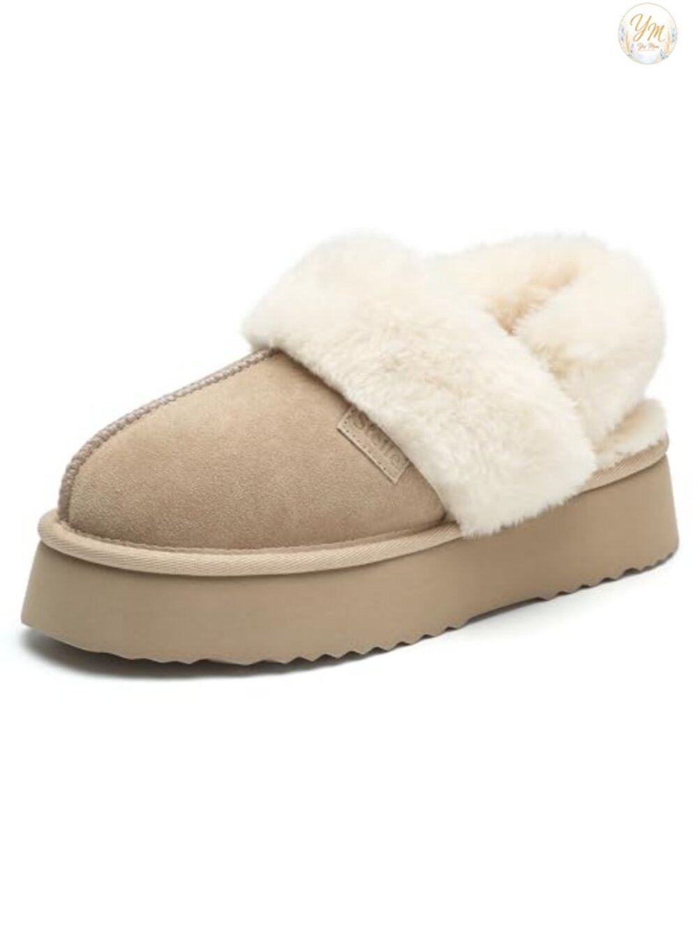Genuine Suede Platform Slippers with Memory Foam, Removable Backstrap